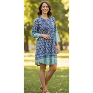 Reborn Shift Mini dress Green & Blue Size M